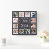 12 Foto Collage Time Flies Quote Chalkboard Vierkante Klok (Huis)