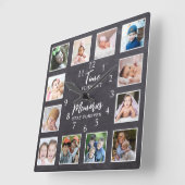 12 Foto Collage Time Flies Quote Chalkboard Vierkante Klok (Hoek)
