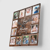 12 Foto Collage Time Herinneringen Quote Dark Wood Vierkante Klok (Hoek)