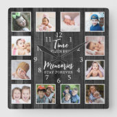 12 Foto Collage Time Herinneringen Quote Zwart Hou Vierkante Klok (Voorkant)