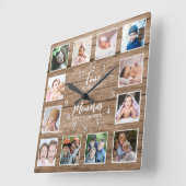 12 Foto Collage Time Memories Quote Rustic Wood Vierkante Klok (Hoek)