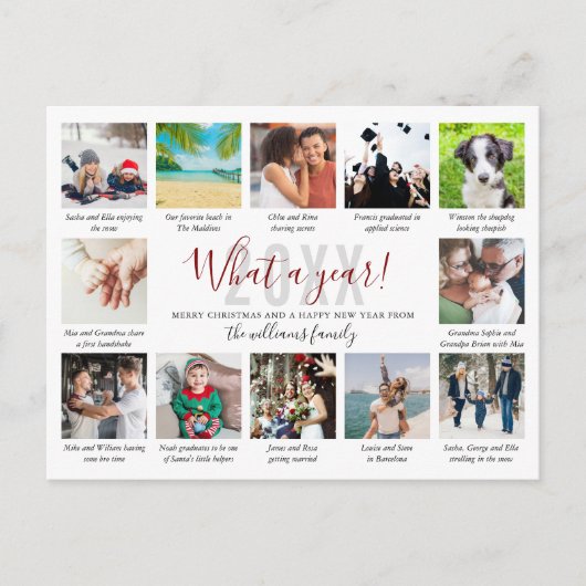 12 Foto collage wat een jaar in Review onderschrif Feestdagenkaart (Voorkant)