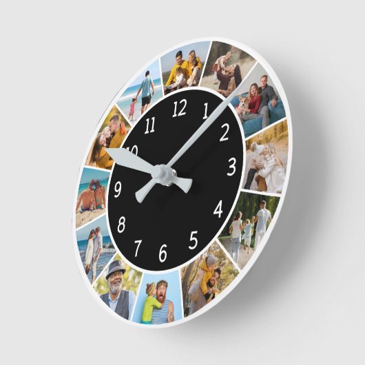 12 foto collage zwart-wit familie en vrienden  ronde klok (Hoek)