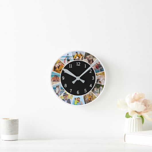 12 foto collage zwart-wit familie en vrienden  ronde klok (Huis)