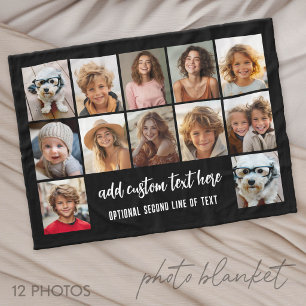 12 foto-collageraster - 2 tekstvakken - zwart wit fleece deken