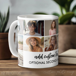 12 foto-collageraster - 2 tekstvakken - zwart wit koffiemok