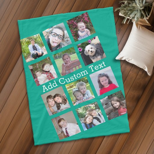 12 Foto Fun Square Collage met groene achtergrond Fleece Deken