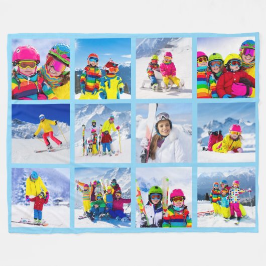 12 Foto Grid Collage Baby Blauw Fleece Deken (Voorkant (Horizontaal))