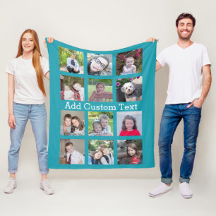 12 Foto Instagram Collage met blauwe achtergrond Fleece Deken