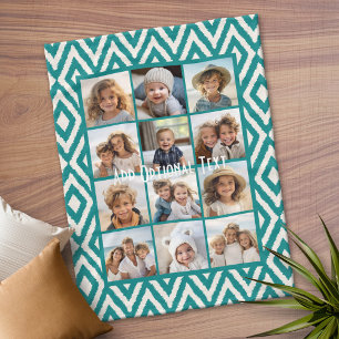 12 Foto Instagram Collage met Teal Ikat Patroon Fleece Deken