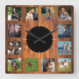 12 Foto Instagram Family Collage Faux Cherry Wood Vierkante Klok