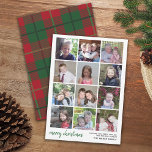 12 Foto-kerst met rode groene vlecht Feestdagenkaart<br><div class="desc">Gebruik 12 vierkante foto's met het gecentreerde onderwerp. De collage van de 12 netfoto gebruikt vierkante foto's die worden gestapeld om multi foto's toe te voegen. Voor beste resultaten, bewaar uw foto's alvorens te uploaden. Het achterontwerp bevat een kerstvlekpatroon in roerrood en groen voor een klassieke look. Ik wens u...</div>