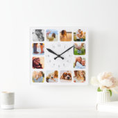 12 Foto met grijze nummerwandklok Vierkante Klok (Huis)