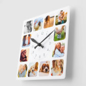 12 Foto met grijze nummerwandklok Vierkante Klok (Hoek)