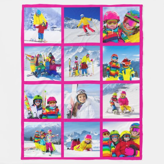 12 Foto-rastercollage Roze  Fleece Deken (Voorkant)