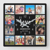 12 Foto Sjabloon Familie Liefde Manuscript Modern Vierkante Klok (Voorkant)