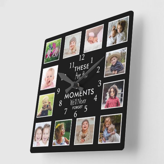 12 foto sjabloon momenten met familie offerte zwar vierkante klok (Hoek)