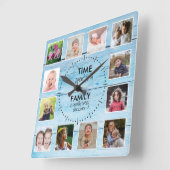 12 Foto Tijd Familie Quote Blauw Hout Beach House Vierkante Klok (Hoek)