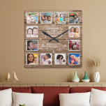 12 Foto van Collage Family Quote Reclaimed Wood Vierkante Klok<br><div class="desc">Creëer je eigen fotocollage wandklok met 12 van je favoriete afbeeldingen. De foto lijst klok helpt je je speciale momenten te koesteren en maakt ook een doordacht cadeau voor ouders, grootouders en vrienden. De gepersonaliseerde familieklok maakt het een perfect cadeau voor alle gelegenheden. Personaliseer met familienaam en vastgestelde datum. Het...</div>