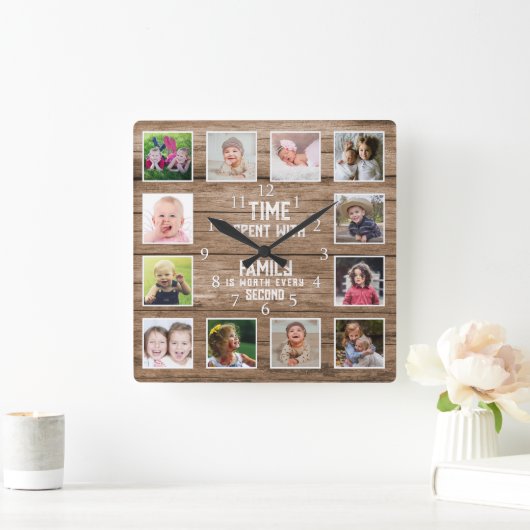 12 Foto van Collage Family Quote Reclaimed Wood Vierkante Klok (Huis)