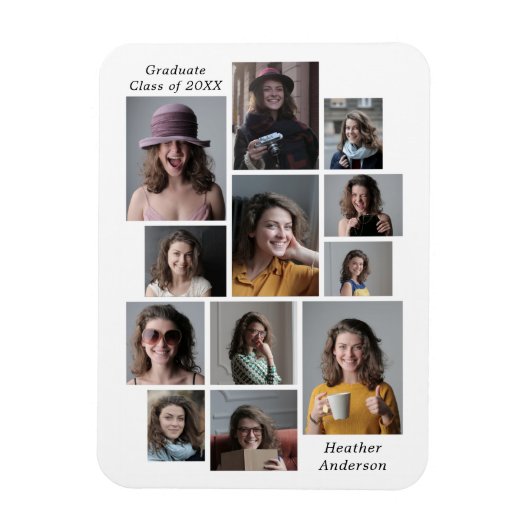 12 Fotocollage Afstuderen naam Flexible Magneet (Verticaal)
