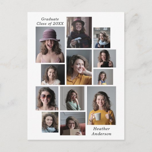 12 Fotocollage Afstuderen naamklasse 2023 Aankondigingskaart (Voorkant)