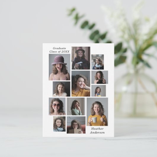 12 Fotocollage Afstuderen naamklasse 2023 Aankondigingskaart (Staand voorkant)