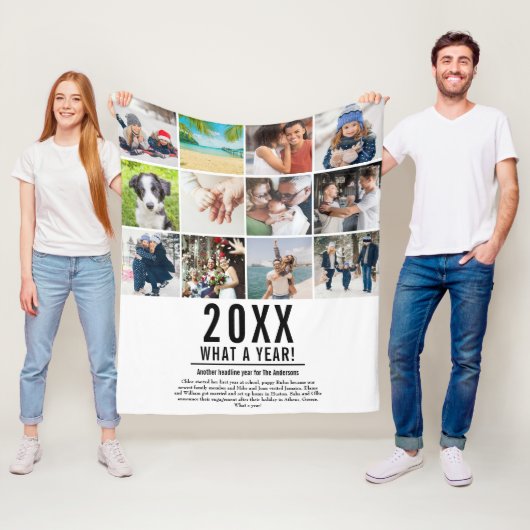 12 Fotocollage Familie Jaar in Review Modern Fleece Deken (In situ)