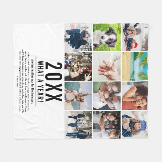 12 Fotocollage Familie Jaar in Review Modern Fleece Deken (Voorkant (Horizontaal))