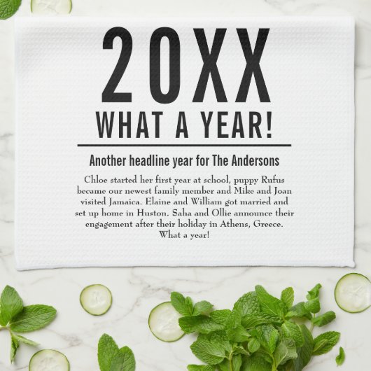 12 Fotocollage Familie Jaar in Review Modern Theedoek (Gevouwen)