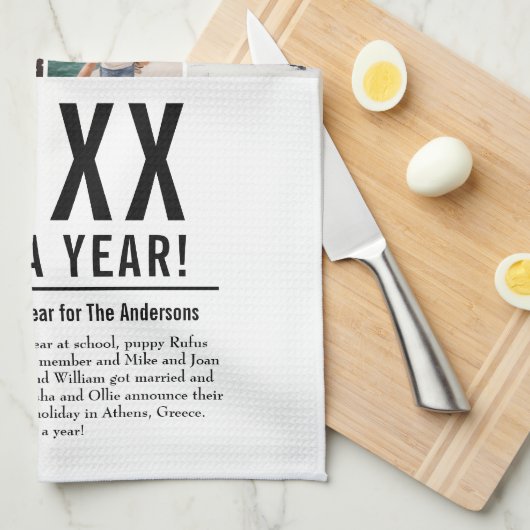 12 Fotocollage Familie Jaar in Review Modern Theedoek (Quarter Fold)