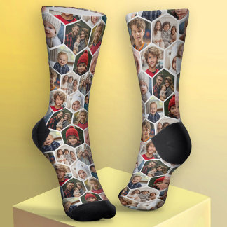 12 Fotocollage - funky zeshoek - Willekeurig patro Sokken