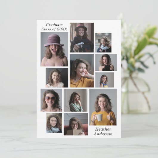 12 Fotocollage Gepersonaliseerde Afstuderen Naam & Aankondiging (Staand voorkant)