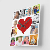 12 Fotocollage-hart Uniek aangepast aan maat Vierkante Klok (Hoek)