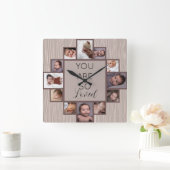 12 Fotocollage Je bent zo geliefd Quote Wood Vierkante Klok (Huis)