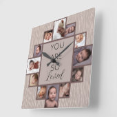 12 Fotocollage Je bent zo geliefd Quote Wood Vierkante Klok (Hoek)