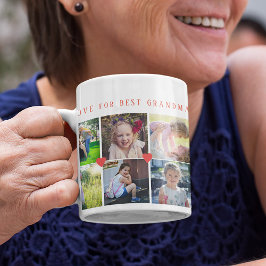 12 fotocollage LIEFDE voor BESTE GRANDMA rood scri Koffiemok