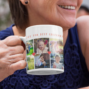 12 fotocollage LIEFDE voor BESTE GRANDMA rood scri Koffiemok