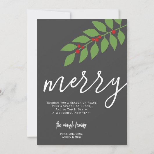 12 Fotocollage - Merry Script - Botanisch Feestdagenkaart (Voorkant)