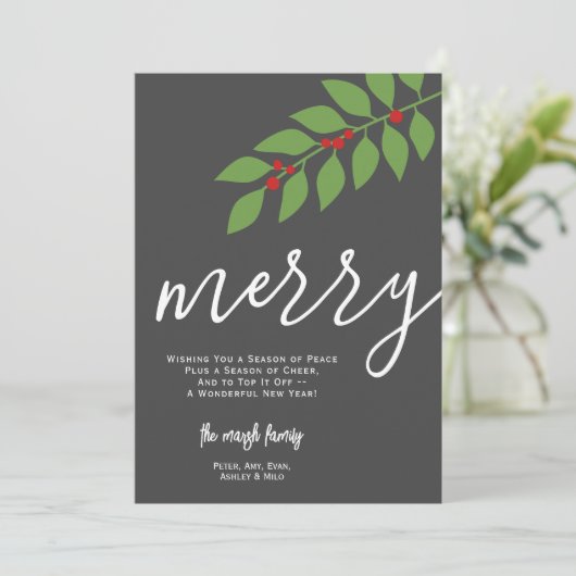 12 Fotocollage - Merry Script - Botanisch Feestdagenkaart (Staand voorkant)