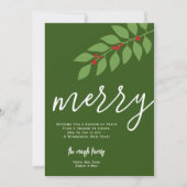 12 Fotocollage - Merry Script - Green Botanical Feestdagenkaart (Voorkant)