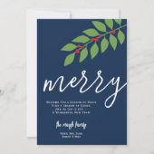 12 Fotocollage - Merry Script - Navy Botanical Feestdagenkaart (Voorkant)