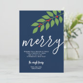 12 Fotocollage - Merry Script - Navy Botanical Feestdagenkaart (Staand voorkant)