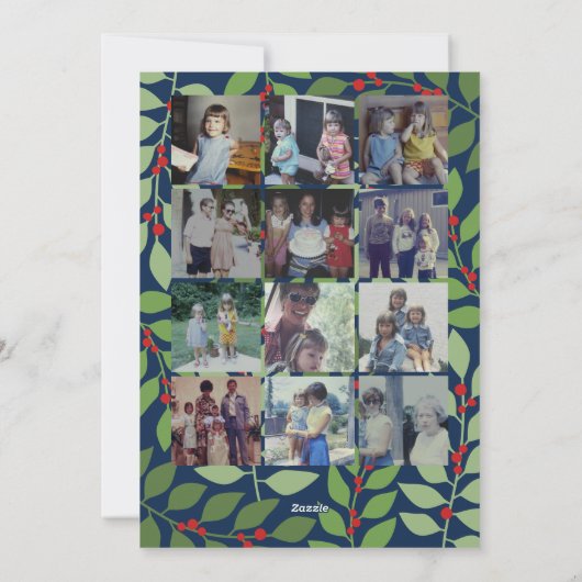 12 Fotocollage - Merry Script - Navy Botanical Feestdagenkaart (Achterkant)