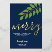 12 Fotocollage - Merry Script - Navy Botanical Folie Feestdagenkaart (Voorkant)