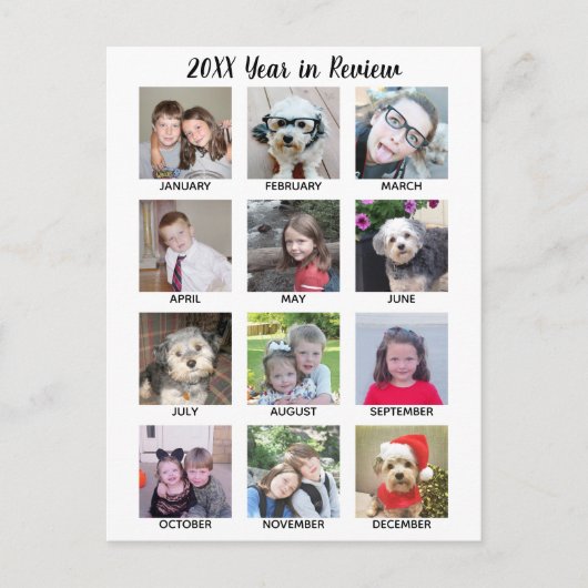 12 Fotocollage met Jaar in Review Feestdagenkaart (Voorkant)