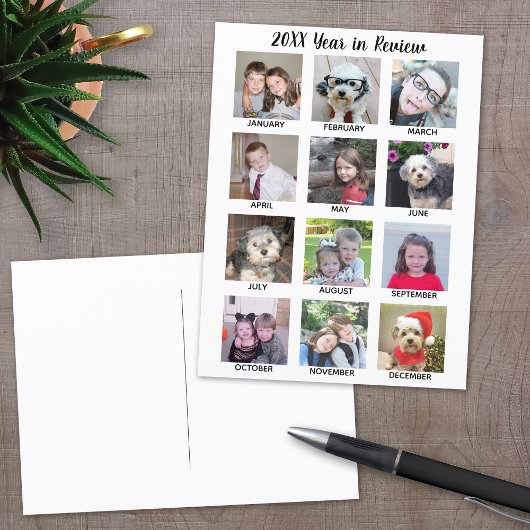 12 Fotocollage met Jaar in Review Feestdagenkaart