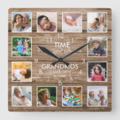 12 Fotocollage Tijd doorgebracht met kleinkinderen Vierkante Klok (Voorkant)