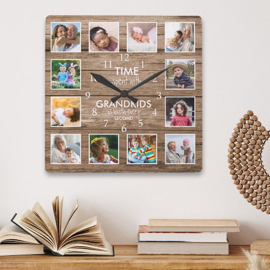 12 Fotocollage Tijd doorgebracht met kleinkinderen Vierkante Klok