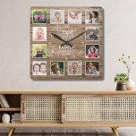 12 Fotocollage-tijd met familiekwarthout Vierkante Klok<br><div class="desc">Rustic wood fotoklok met de inspirerende familie citeert: "Tijd besteed aan familie is elke seconde waard". Geef twaalf van je favoriete afbeeldingen een persoonlijk tintje.</div>